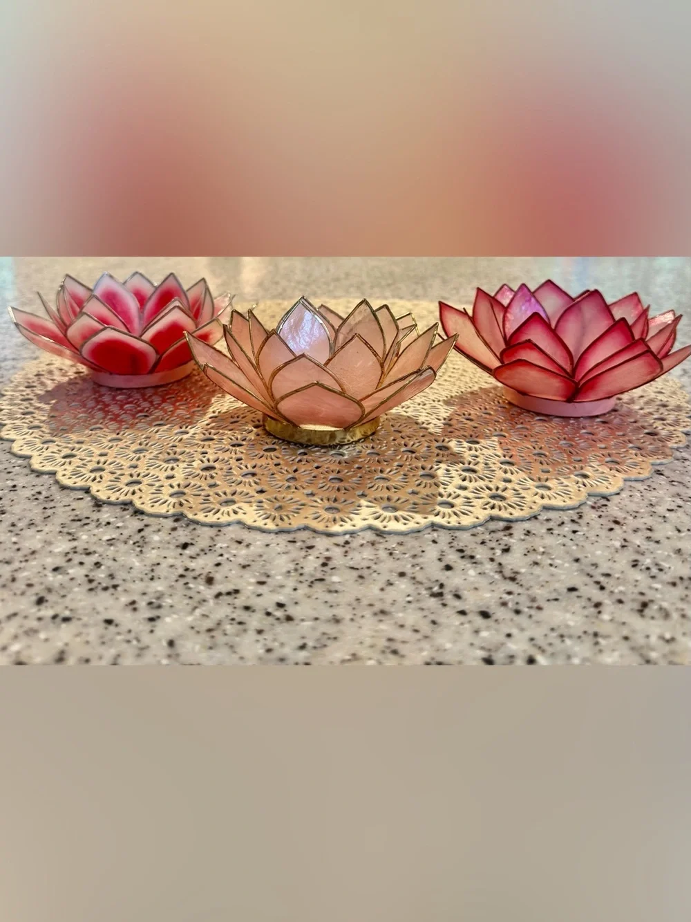 🪷Vintage Capiz Shell Lotus Flower Tealight Candle Holders Set of 3